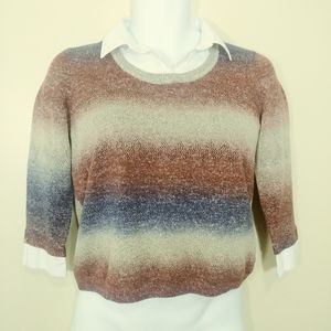 Alfred Dunner Mock Layer Ombre Pullover Blue, Red, Cream Size  Petite Medium